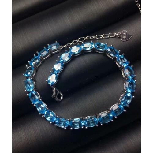 Luxurious fashion round natural blue topaz Bracelet Natural gemstone bracelet S925 silver woman girl party gift fine jewelry