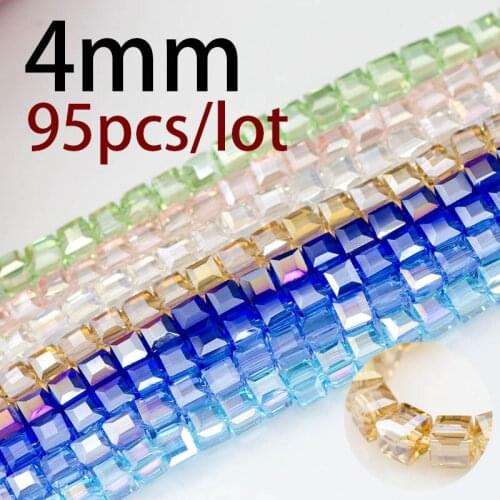 High Quality Hot New 4mm Crystal Square Shape Cube Austria Faceted Loose Spacer Round Glass Beads for Jewelry Making 95Pcs/lot