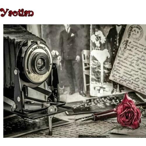 DIY 5D Diamond Painting Camera Rose Classical Pattern Diamond Mosaic Kit Paint with Diamonds Embroidery Cross Stitch Kit Decor