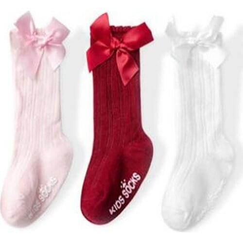 Girl Bow Long Socks Childrens Non-Slip Socks Bowknet Princess Girl Knee High Sock Girls' Cute Bunching Cotton Baby Sock
