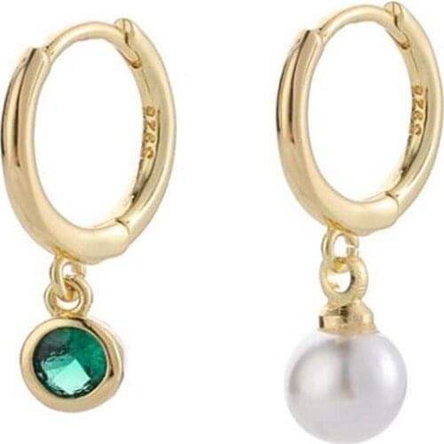 Korean Style Elegant Womens Clip Earrings Simplicity Pearl Green Crystal Asymmetric Earrings Ladies Party Jewelry