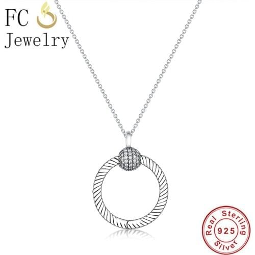 FC Jewelry 925 Sterling Silver O Pendant Zirconia Thin Chain Necklace For Women Making Choker Trinket Dropship Suppliers 2020