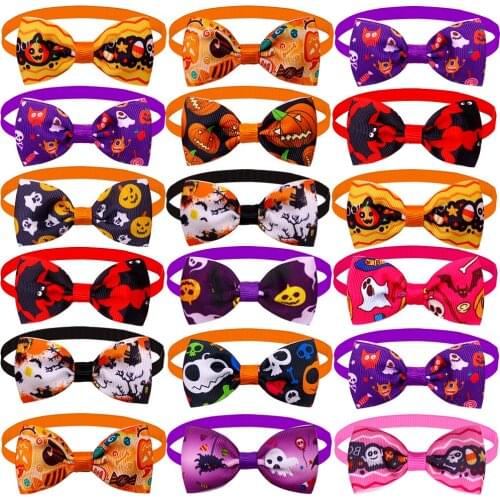 200pcs Dog Bow Tie Small Dog Cat Bowtie Collar Halloween Pet Supplies Skull Dog Accessories Dogs Pets Bowties For Small Dogs