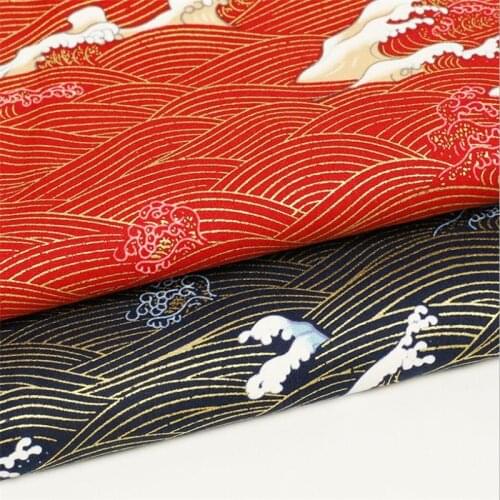 CF651 1Meter Japanese Style Waka Cotton Fabric Waves Printed 100% Cotton Fabric For The Kimono Table Clothes Door Curtain Fabric