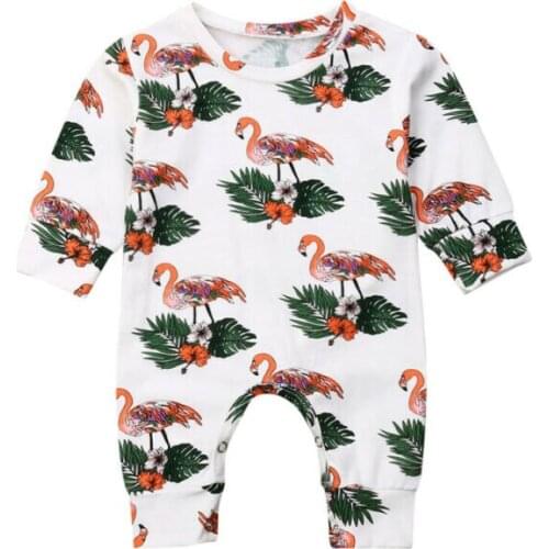 2019 Autumn Newborn Baby Boy Girl Long Sleeve Flamingo Print Romper Jumpsuit Overall Warm Clothes