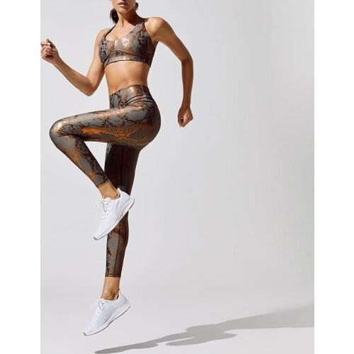 2PCS Snake Printed Yoga Set High Waist Sport Leggings Workout Clothes For Women Running Fitness Gym Suit Tracksuit Activewear