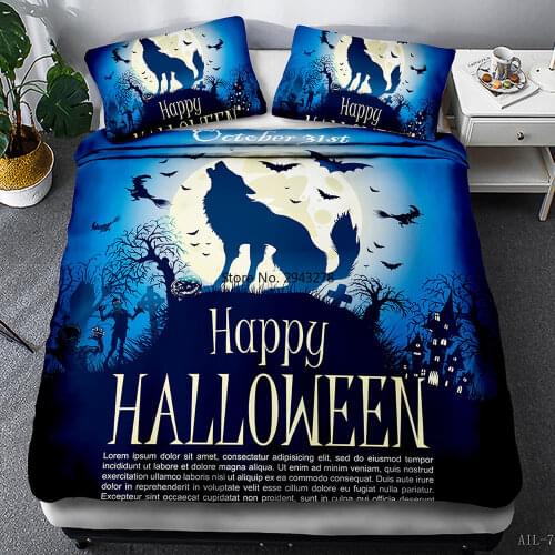 3D Halloween Duvet Cover Bat Moon Woof Printing Bedding Set Queen King 2/3PCS Soft Cartoon Kids Bedclothes Cute Home Textiles