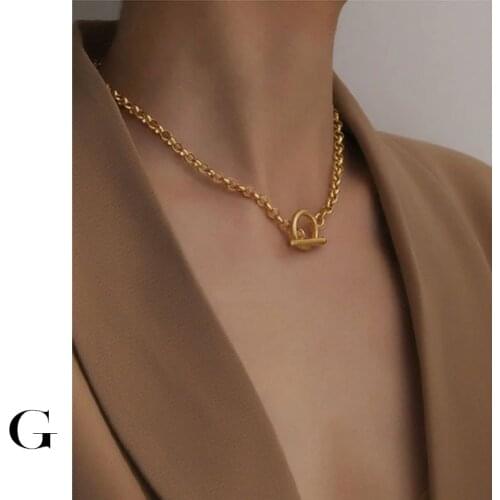 GHIDBK 2020 Hot Sale Stainless Steel OT 38cm Chain Necklaces for Women Minimalist Statement Chokers Design Street Style Jewelry