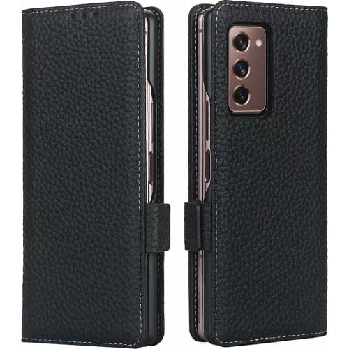 Fashion For Samsung Galaxy Z Fold 2 5G Cover Classic Lychee Pattern Genuine Leather Magnetic Buckle Flip Phone Case Z Fold 2 5G