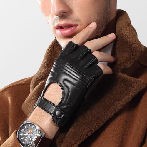 Genuien Leather Male Gloves Half Finger Tactics Gloves Driving Sheepskin Gloves Man Semi-Finger Mittens TU2539