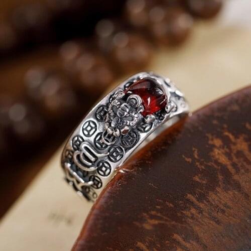 2020 New Sterling Silver S925 Little Pixiu Jin Chan Heart Classic Men and Women Lucky Pomegranate Chinese Style Vintage Ring