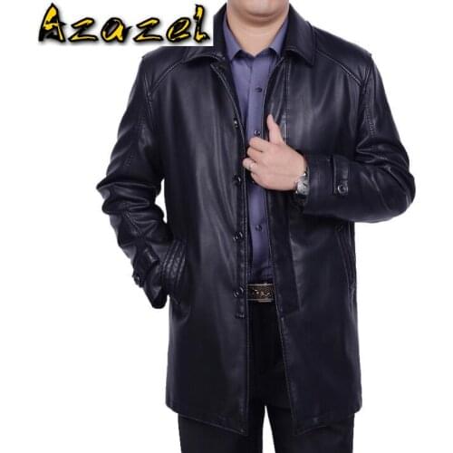 Hot Mens Winter New plus Size Genuine leather jacket Men long Business casual jackets male leather clothes trench Coat S-4XL