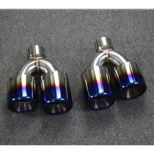 Length 240 MM Exhaust Pipe Stainless Steel Muffler Tip Car Universal Y Model Double Muffler Tailpipe Grille Blue 2 Piece