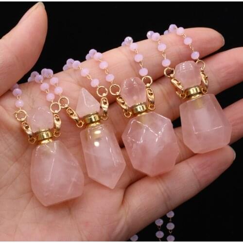 Natural Semi-precious Stone Perfume Bottles Pendant Rose Quartz Two Accessories for Free for Jewelry Making Necklaces Gift