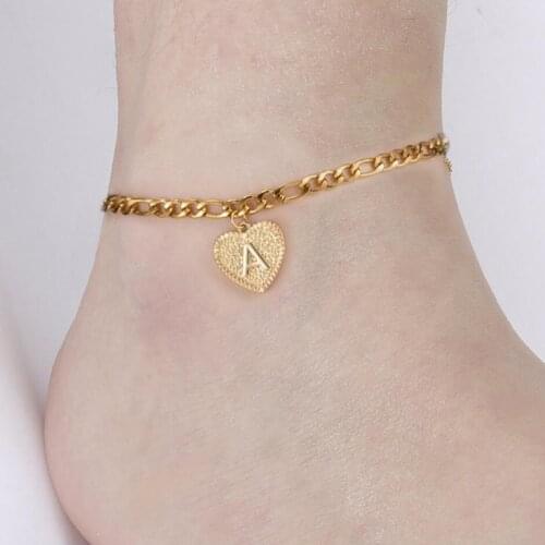 26 A-Z Intial Anklet Anklets Heart Shape Name Alphabet Ankle Stainless Steel Chain Jewelry Friendship BFF Accessories