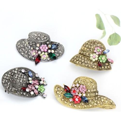 Wholesale !!! Big Hat Rhinestone Brooch Vintage Flower Pins and Brooches Antique Fashion Jewelry Scarf Buckle Jewelry