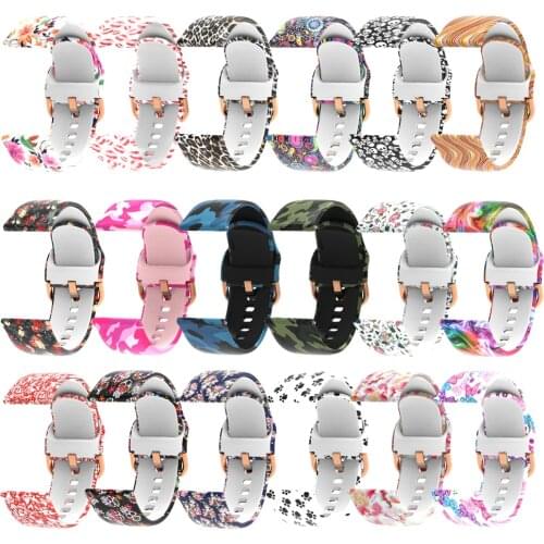 20mm Soft Silicone band for Samsung Galaxy Active2 40mm Bracelet Strap for Gear S2 Printing Flower Watchband Rosegold Buckle