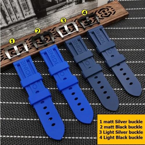 Top quality 22mm 24mm Blue Waterproof Silicone Rubber watchband Watch Band For Panerai strap for PAM111 tools steel buckle