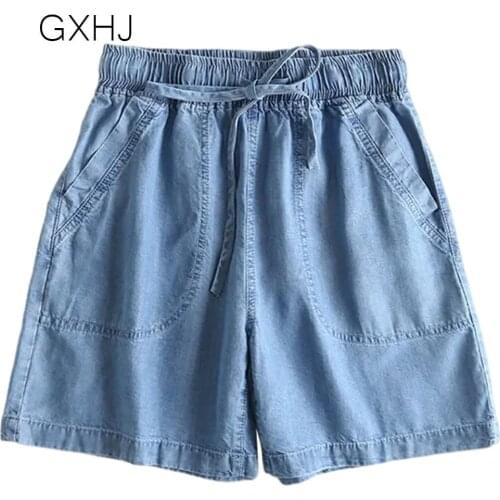 2021 New Summer Women tencel Jeans Shorts soft Casual Female High Waist Loose Fit Blue Denim Shorts High Waists sexy short Jeans