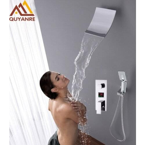 Vidric Vidric Concealed Digital Display Waterfall Shower Faucets Set Waterfall Shower 2 Functions Mixer Tap Faucet Bathroom Show