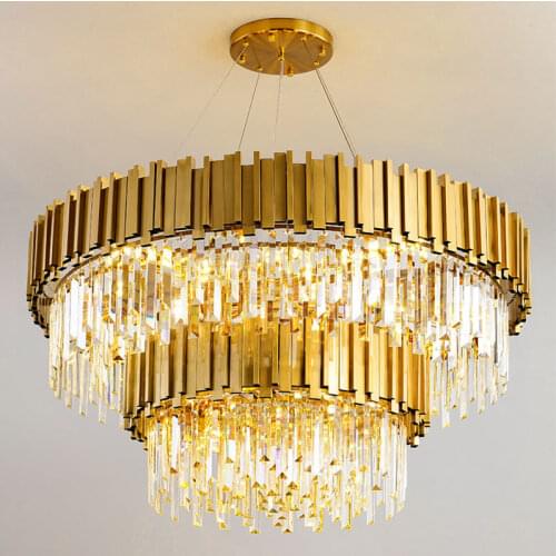 PostModern LED Round Crystal Chandelier Golden Stainless Steel Lighting For Living Room Bedroom Luxury Crystal Pendant Lights