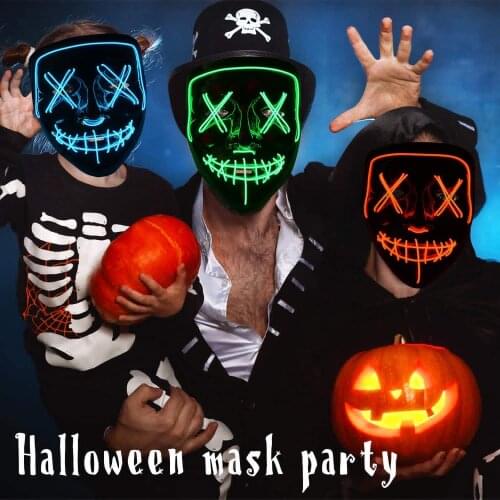 Led Mask Halloween Party Masque Masquerade Masks Neon Maske Light Glow In The Dark Horror Mask Glowing Masker Mixed Color Mask