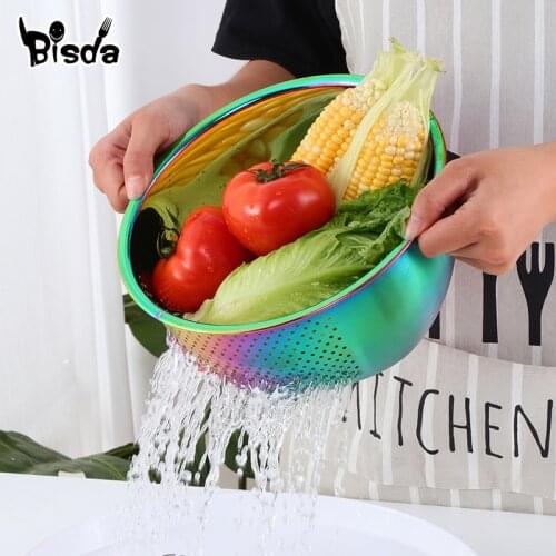 Thicken Stainless Steel Rice Washer Drain Basket Kitchen Colanders Vegetables Fruit Washing Storage Leaking Drainer strainer