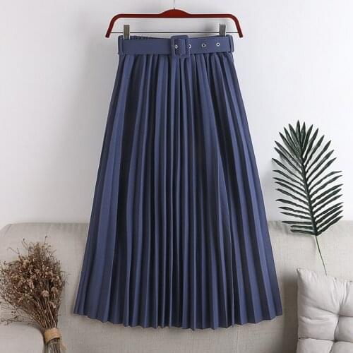 Vintage High Waist Belted A-line Midi Skirts Womens Summer Skirt Korean Elegant Ladies Skirt
