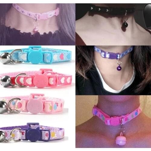 90s Cat Bells Canvas Colorful Pendant Necklace for Women Girl Harajuku Cute Unique Animal Choker Necklace Gifts Trendy Jewelry
