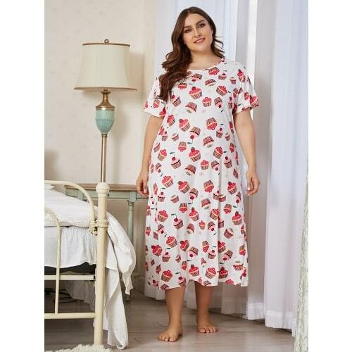 Plus Size Ladies Large Loose Casual Dress Summer Home Wear Long Pajamas For Women Short Sleeve Floral Print Dress Vestidos 2021