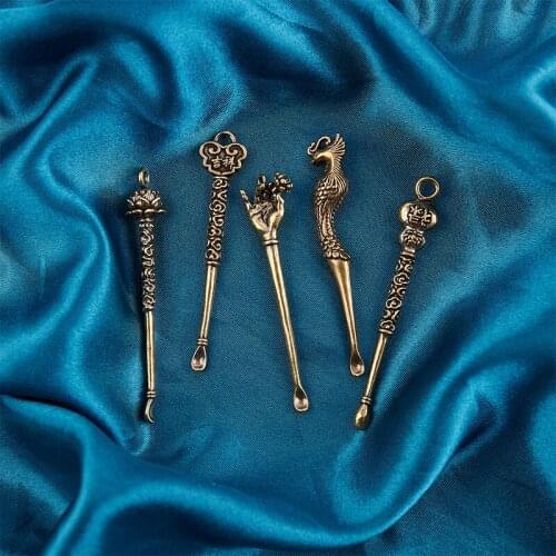 1pc Retro Brass Portable Ear Cleaning Tool Dragon Ear Pick Ear Wax Remover Curette Cleaner Keychain Pendants Ear Spoons