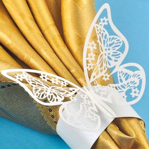 10Pcs Hollow Butterfly Napkins Ring Birthday Wedding Party Table Decor Reflective Golden Butterfly Paper Buckle Towel Decoration