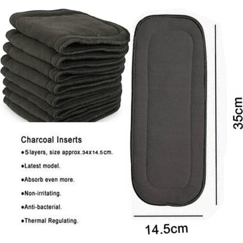 60 pcs Washable Bamboo Charcoal Inserts for Cloth Diapers Reusable 5 Layers Baby Dipaer Inserts Soft Absorbency Nappy Liners