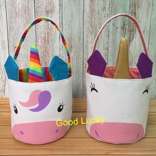 30pcs/lot Wholesale Monogram Cheap Easter Tote Bag New Arrival Easter Decoration Canvas Unicorn Easter Bucket For Kid