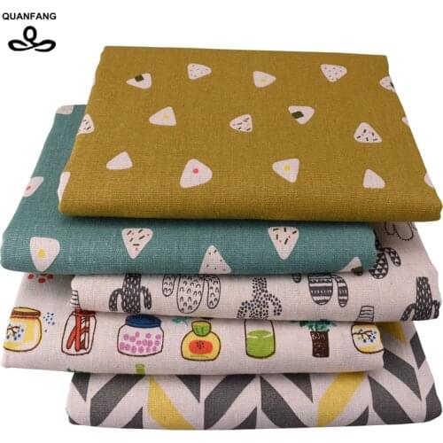 QUANFANG 5 Pcs/Lot Printed Cotton Linen Fabric For Patchwork&Quilting,Sewing,DIY ,Sofa,Table Cloth Tissue Curtain Bag Cushion