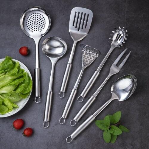 7Pieces Set Cookware Stainless Steel Durable Skimmer Ladle Spoon Slotted Turner Kitchen Utensils Cooking Tool Kitchen Gadget