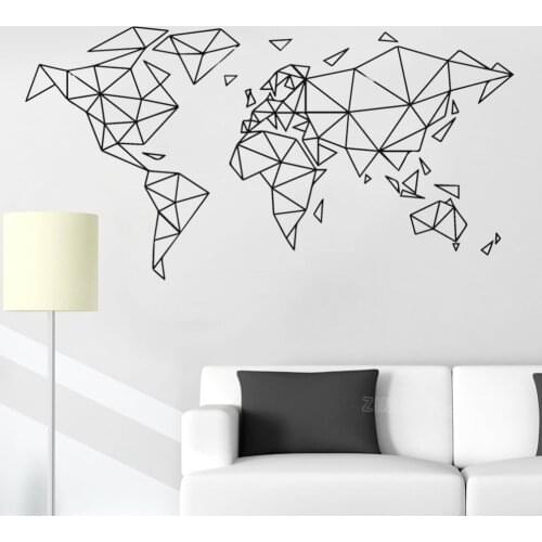 Abstract Geometric World Map Lines Wall Sticker Home Decor Living Room Removable Map of The World Wall Decals for Bedroom Z241