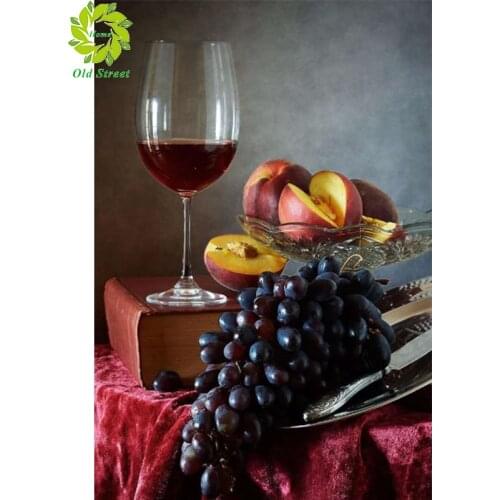 Old Street Home DIY Diamond Embroidery Kitchen Food Wine Fruit Grape Diamond Painting Cross Stitch Round Mosaic Decoration