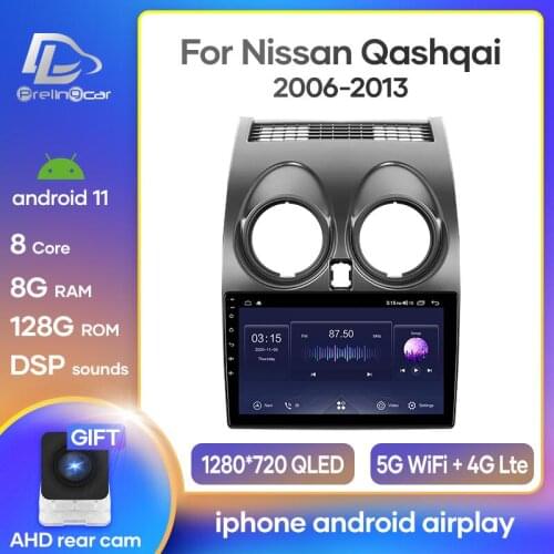 Prelingcar Car Radio Android 10 Stereo Receiver For Nissan Qashqai J10 2006-2013 Video Player Multimedia Navigation GPS No 2 Din
