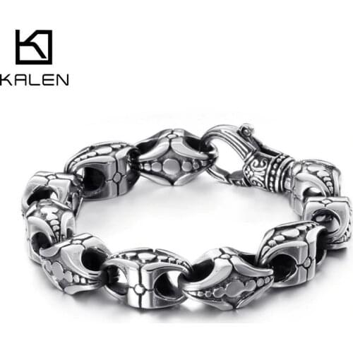 KALEN Punk Cross Bracelet Mens Stainless Steel 21.5cm 22cm Cross Cruz Charm Bracelet Heavy Chunky Bangle Jewelry Accessories