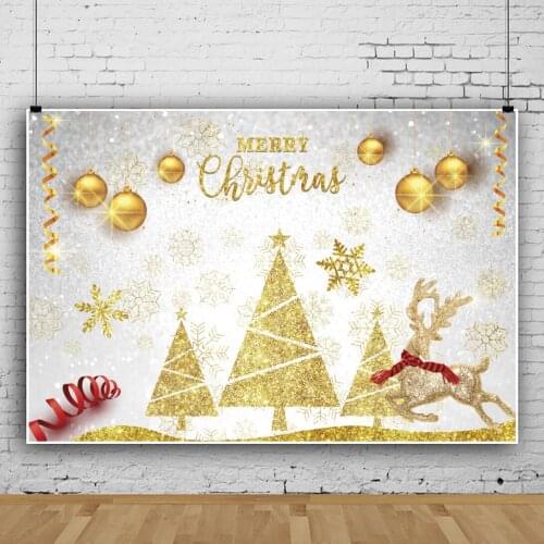 Laeacco Merry Christmas Photo Backgrounds Gold Balls Elk Snowflake Shiny Light Family Party Photocall Photographic Backdrops
