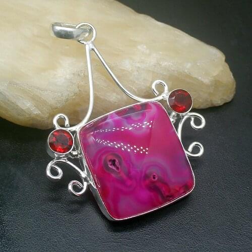 Gemstonefactory Jewelry Big Promotion Single Unique 925 Silver Jasper Garnet Drusy Quartz Topaz Lady Women Necklace Pendant 0114