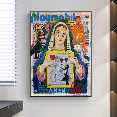 Graffiti Art Love Canvas Paintings Ball Van Virgin Mary Posters and Prints Wall Pictures for Living Room Wall Decoration Cuadros