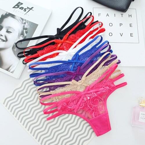 Cotton Womens T-Back Lace Low Rise Transparent Thong T-Shaped Panties Ms. Thin Drawstring Temptation Underwear