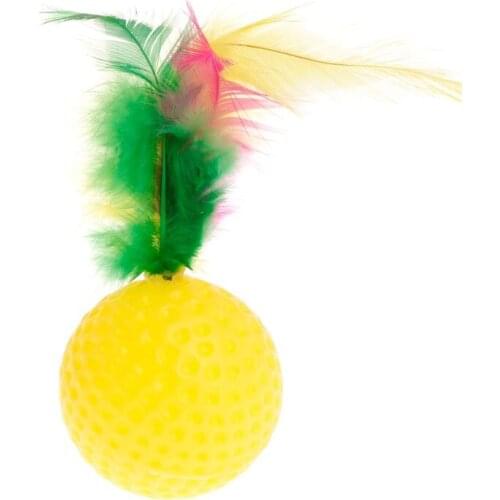 Cat Teaser Golf Ball Feather Colorful Toys Chew Play Intelligent Interactive Funny Pet Dog Puppy Kitten Supplies