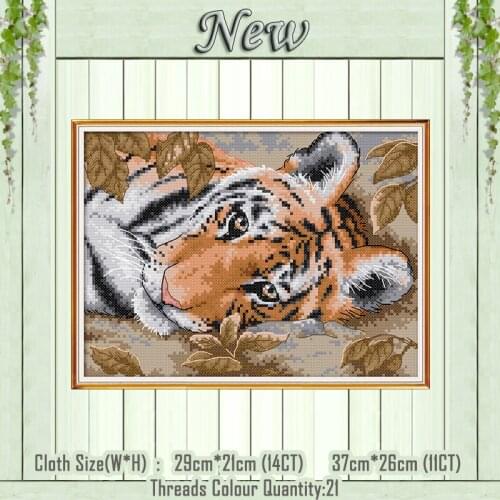 A Lying Tiger animal decor diy painting counted printed on the canvas DMC 11CT 14CT kits Cross Stitch embroidery needlework Sets