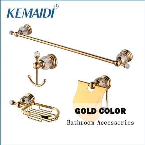 KEMAIDI Luxury Crystal Golden Bathroom Hardware Set Accessories Shelf Paper Holder Coat Hook Towel Rack Classical Base Soap Hold