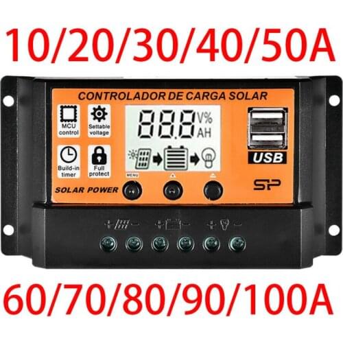 MPPT Solar Charge Controller 12V 24V 10A 20A 30A 40A 50A Solar Controller Solar Panel Battery Regulator Dual USB 5V LCD Display