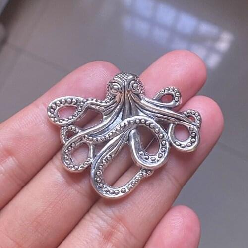 4pcs Fashion Octopus Pendant Silver Color Necklace Key Chain Accessories Charms Findings DIY Jewelry Making Supplies Wholesale