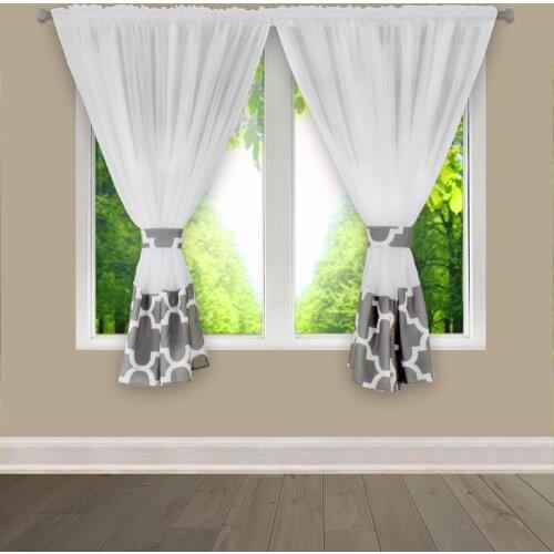 Flying Tulle Curtain For Bay Window Perspective Voile Living room Curtains Geometric Printed Solid Sheer